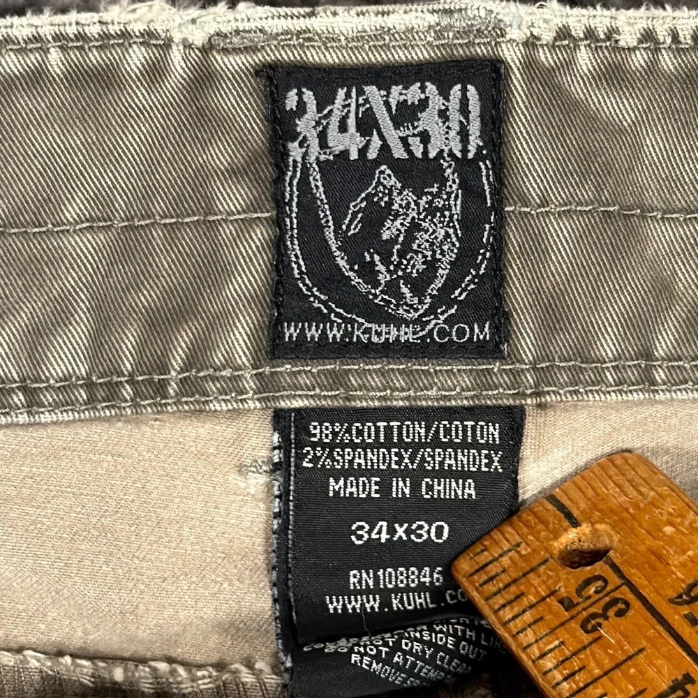 Kuhl Rydr Pants 34x30 Reinforced Ankle Vintage Patina Dye Olive Green Flat Front